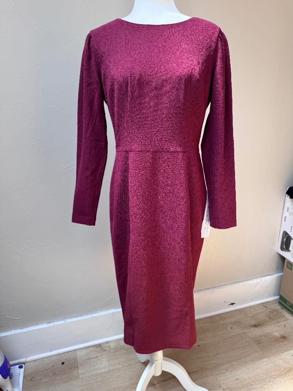 Dress the Population Burgundy Cocktail Garnet Midi Nadia Dress Size Large
